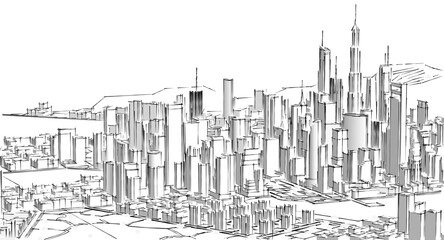 modern city panorama 3d illustration	
