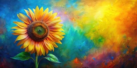 Abstract painting of sunflower in vibrant colors, art, abstract, painting, sunflower, floral, colorful, bright, vibrant
