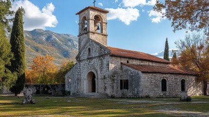 Fototapeta premium The Vlaska Court Church, the oldest ancient building in Cetinje old town, Montenegro.