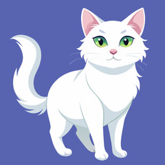 Obraz premium Cartoon drawing of a white fluffy cat on a blue backdrop