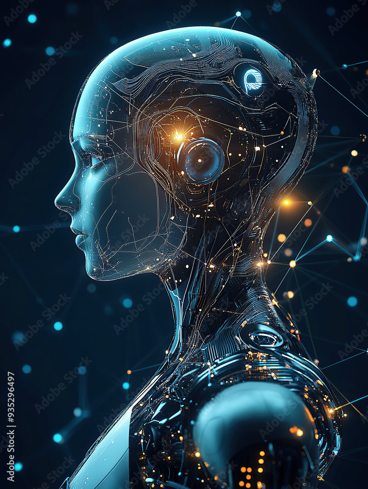 Poster artificial intelligence and an artificial intelligence robot with digital connections