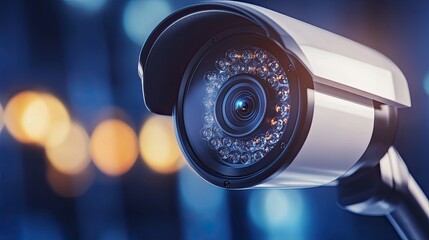 Obraz premium High-tech home security camera in a detailed close-up, emphasizing its vigilance and technological prowess in home protection.