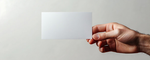 Obraz premium A close-up image of a hand holding a blank white flyer, perfect for design mockups or showcasing brochure designs