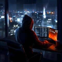 A cybercriminal in a Sub-Saharan city orders a Crime as a Service package from a darknet vendor, with logos from European telecommunications providers visible on his desk.