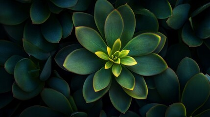 A close-up shot of a vibrant green succulent plant with a dark background.