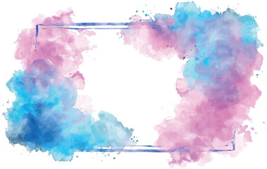 watercolor square rectangle background with brushstrokes and splashes, blue and pink	
