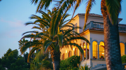 Fototapeta premium Luxurious private villa with palm trees in a tropical resort