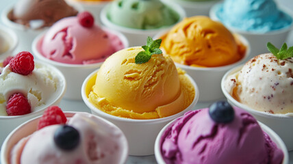 Various colorful ice cream in paper cup