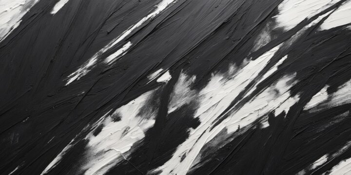 Abstract black and white painting with rough texture and diagona