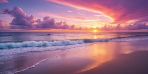 Serene Sunset Landscape: Vibrant skies and deep blue ocean with