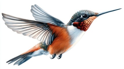 Obraz premium Hummingbird in Flight Watercolor Illustration Wildlife Nature Animal 