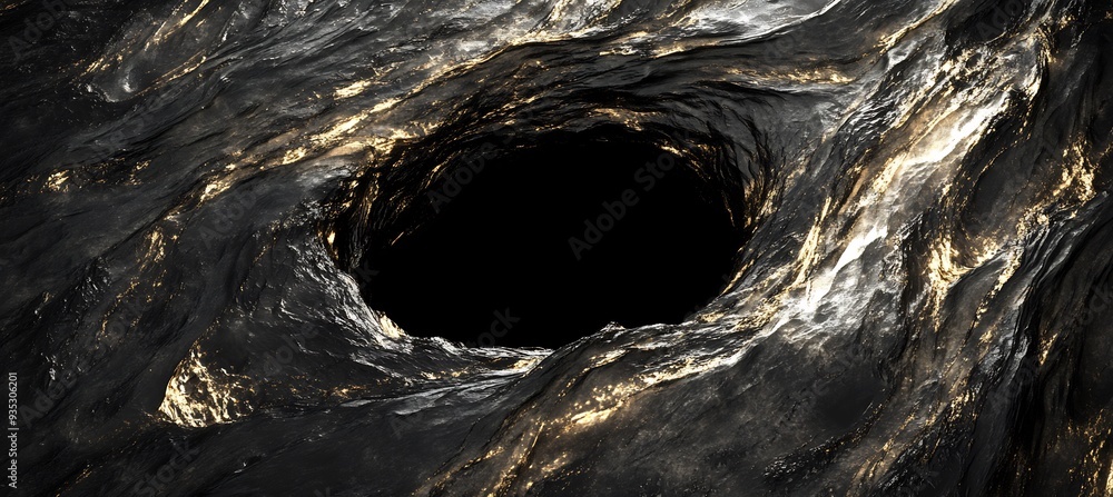 Poster black hole as a symbol of cosmic mystery where 3d dark energy and 2d light are drawn into the singul