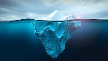 Obraz premium Iceberg seen above and below water.