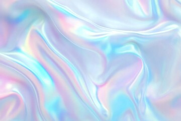 Obraz premium Holographic Background with Iridescent Rainbow Effect and Flowing Fabrics in Pastel White and Light Blue Colors for Dreamy and Ethereal Visuals