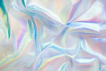 Fototapeta premium Holographic Background with Iridescent Rainbow Effect and Flowing Fabrics in Pastel White and Light Blue Colors for Dreamy and Ethereal Visuals