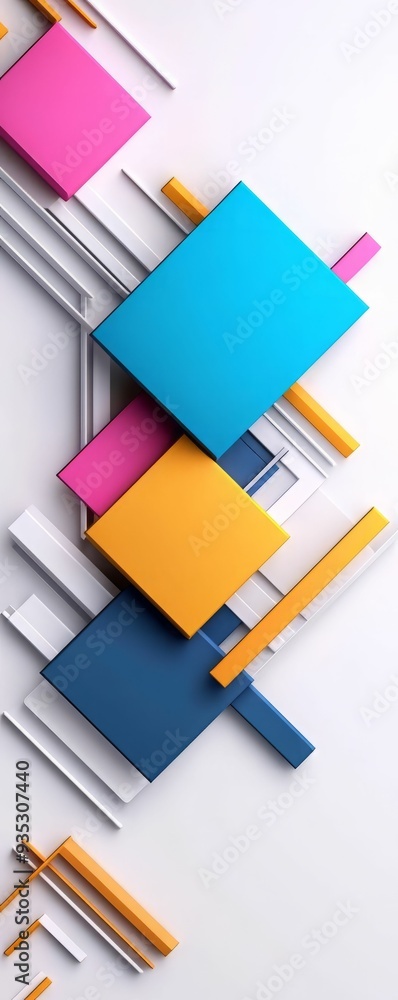 Poster vibrant geometric shapes create a modern, artistic composition with dynamic colors and forms on a cl