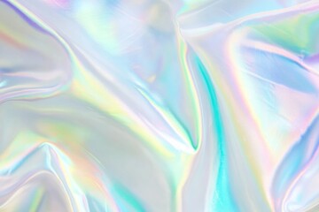 Obraz premium Holographic Background with Iridescent Rainbow Effect and Flowing Fabrics in Pastel White and Light Blue Colors for Dreamy and Ethereal Visuals
