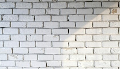 Obraz premium Abstract weathered high resolution texture old stucco light gray and aged paint white brick wall background in rural room, grungy blocks of stonework technology color horizontal architecture , ai