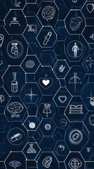 Interactive Medical Design with Blue Background and Health Icons