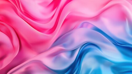 Fototapeta premium Vibrant Gradient Fabric Textures: Exploring Waves of Pink and Blue Silks in Abstract Art