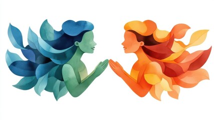 Gemini zodiac duo, dynamic and playful energy representing curious and versatile personality, Watercolor style