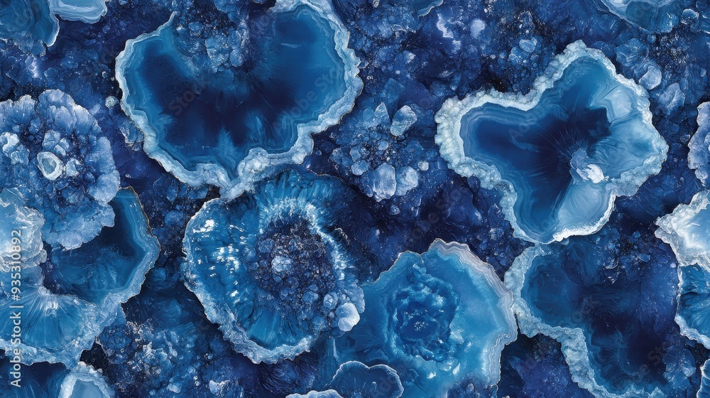 Poster a vibrant blue agate stone texture with intricate patterns and formations.