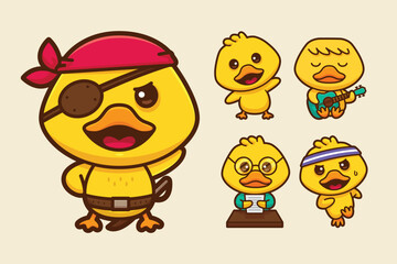 cute duck cartoon character set