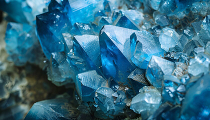 Macro view of blue mineral stone formed naturally