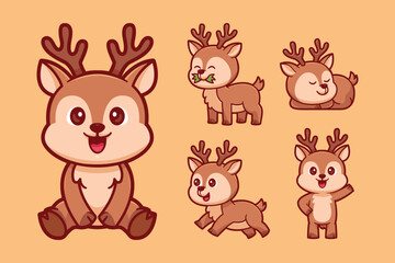 cute deer cartoon character set
