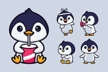cute penguin cartoon character set