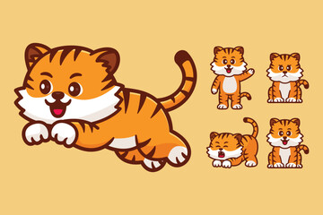 cute tiger cartoon character set