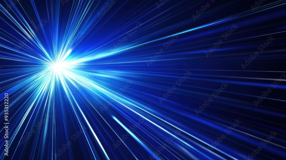 Poster a vibrant burst of blue light rays emanating from a central point, creating a dynamic effect.