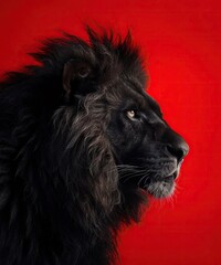 The image Cinematic is a close-up of a lion with a red background