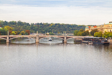 Fototapeta premium Jiraskuv Most is a road arch bridge across the Vltava River in Prague, Czech Republic