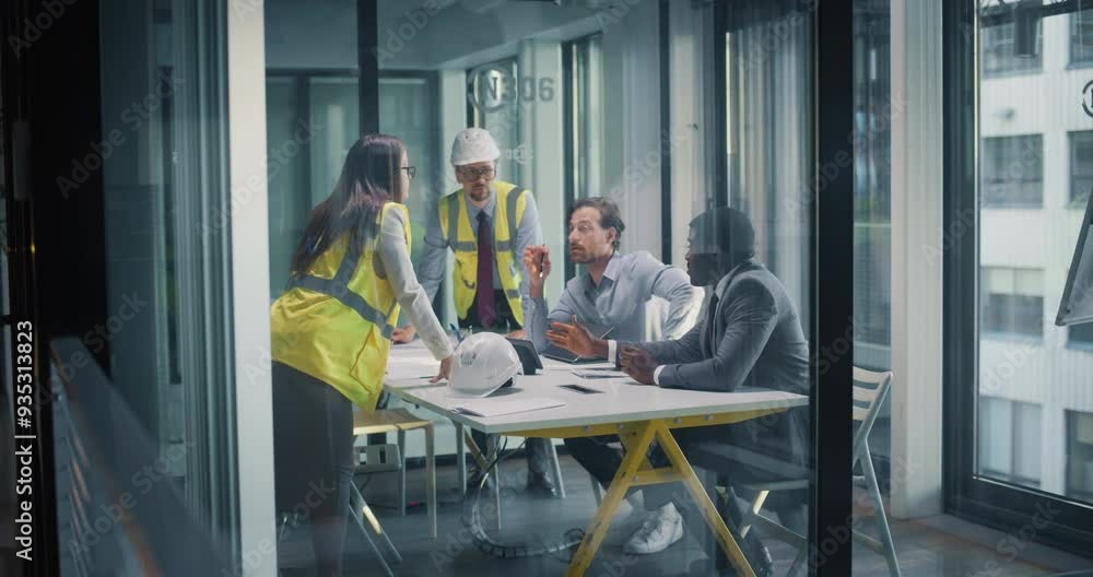 Poster meeting in real estate development firm: investment strategist and a financial advisor having a conv