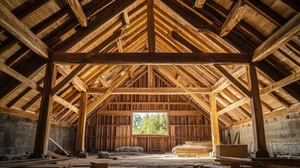 Fototapeta premium Rustic Wooden Beams in an Open Attic Space