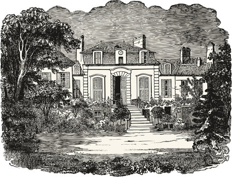 french house vintage engraved illustration on transparent background
