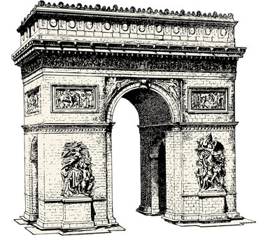 Paris triumphal arch vintage engraved illustration on transparent background