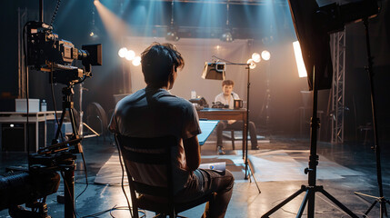 Professional actor reading his script during casting. Handsome actor or director holding scenario during rehearse