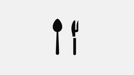 Simple Spoon and Fork Icon on White Background