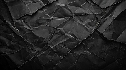 Crumpled Black Paper Texture, Abstract Background, Wrinkled Surface, Dark Material, Artistic Paper Pattern, Modern Design. Generative AI
