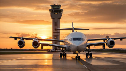 airplane in the sunset