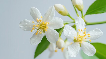 Obraz premium Beautiful close-up shot of white jasmine flower on white background - Nature photography.