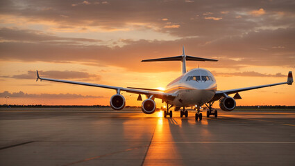 airplane in the sunset