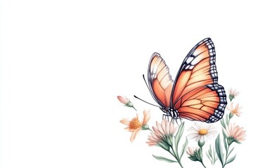 A beautiful butterfly perched on delicate flowers, symbolizing nature's beauty and serenity.