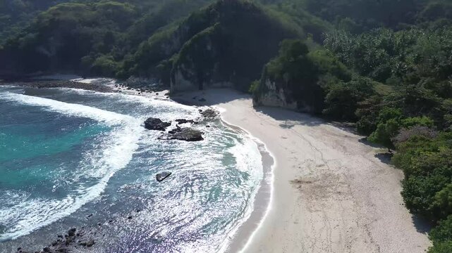 Drone Aerial view koka beach in sikka maumere, NTT, Indonesia