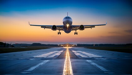 airplane in the sky at night, traffic on the highway, airplane in the airport, airplane landing at sunset, Airplane departure from the ground, flying up in the air on an airport during the evening or 