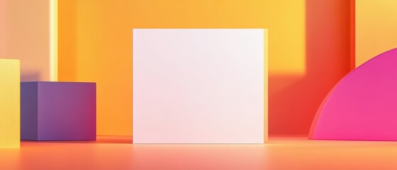 Fototapeta premium A minimalist design featuring colorful geometric shapes with a blank white square space for text or branding.
