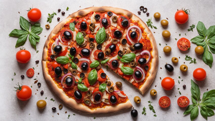 pizza with tomatoes and basil