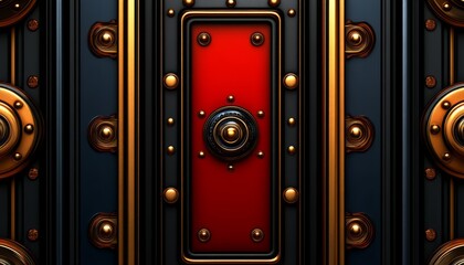 Obraz premium Black and Gold Metal Panel with Red Center